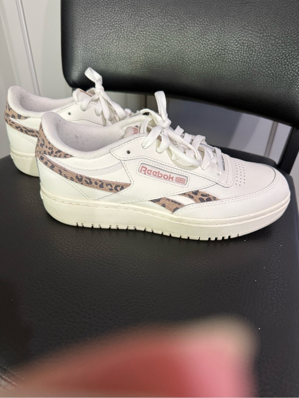 Reebok White Sneakers with Leopard Print Trim - Picture 2 of 7